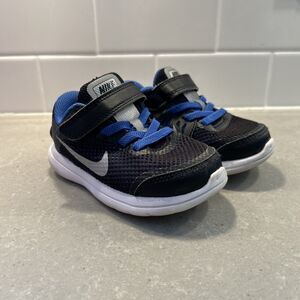 Nike Flex Size 7C Hook Loop Crib Kids Sneaker Shoe 834280-005 Blue‎ Black EUC